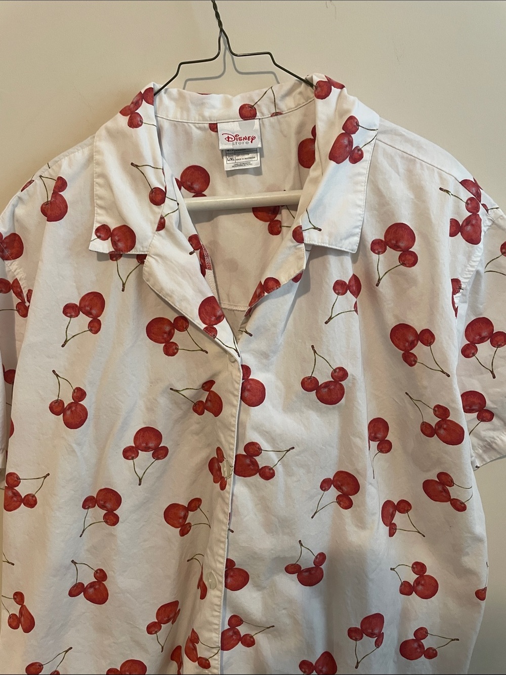 Disney White Cherry Print Short Sleeve Blouse